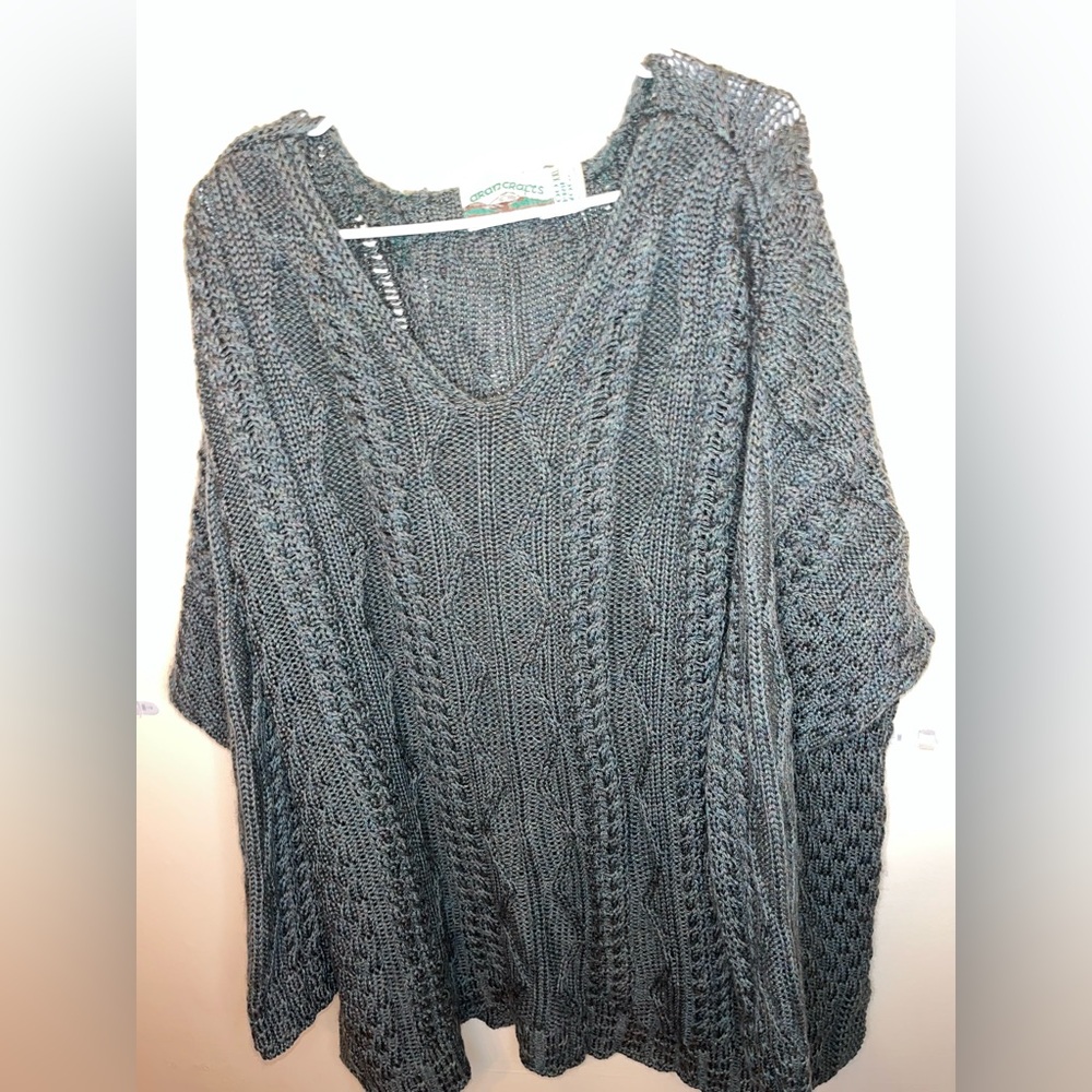 Aran crafts Womans 100% Merino Wool Green Knit Chunky Oversized Sweater Size XXL - Picture 3 of 5